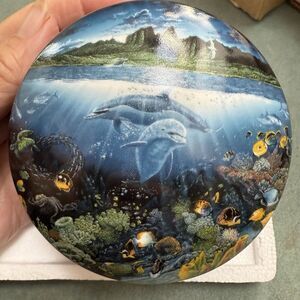 Vintage Blue Hawaii Music trinket Box Tropical Wonderland Danbury Mint 1993 NIB